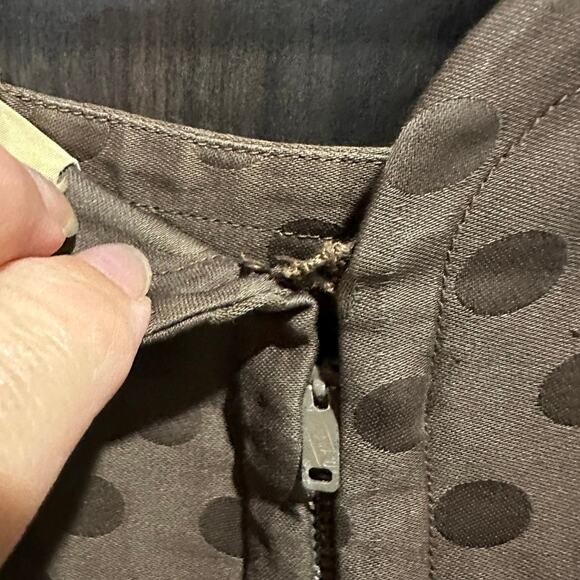 Vintage 50s Two Piece Brown Polka Dot Print Dress And Jacket Peter Pan Collar - Picture 10 of 12